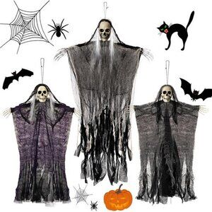 3PCS Halloween Skeleton Ghosts Decorations, Hanging Grim Reapers, Decorations